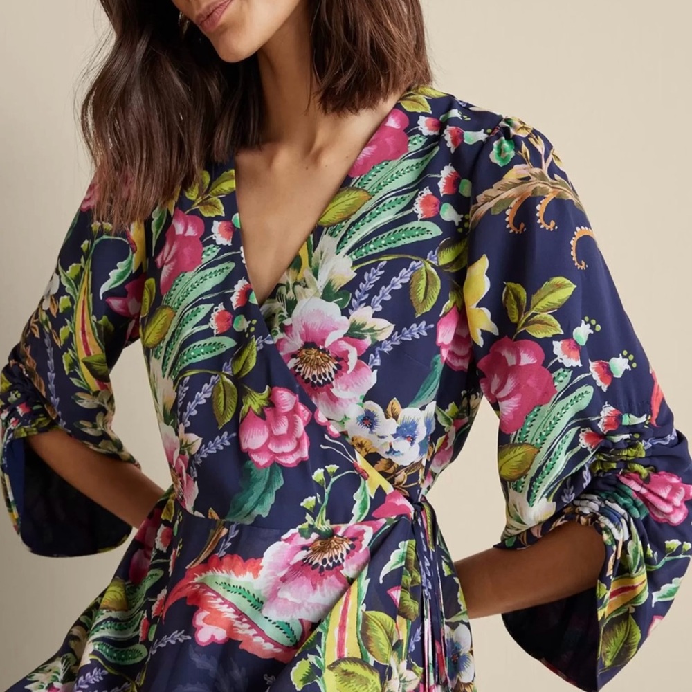 NWT Soft Surroundings Navy Paisley Print Maxi Dress Size L - Picture 2 of 10
